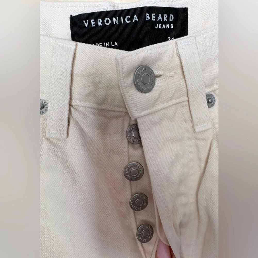 Veronica Beard Taylor Relaxed Wide-Leg Raw Hem Jean Ecru Cream Size 24 - Picture 4 of 7